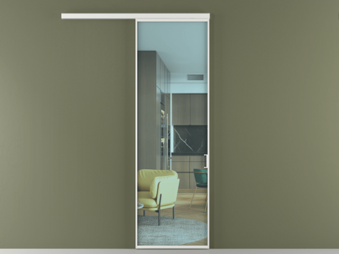 Перегородка Formato вдоль стены 1 створка АЛПР 040.01 Алюминий белоснежный Прозрачное голубое стекло, триплекс Цена 148160 сом  | Volhovec