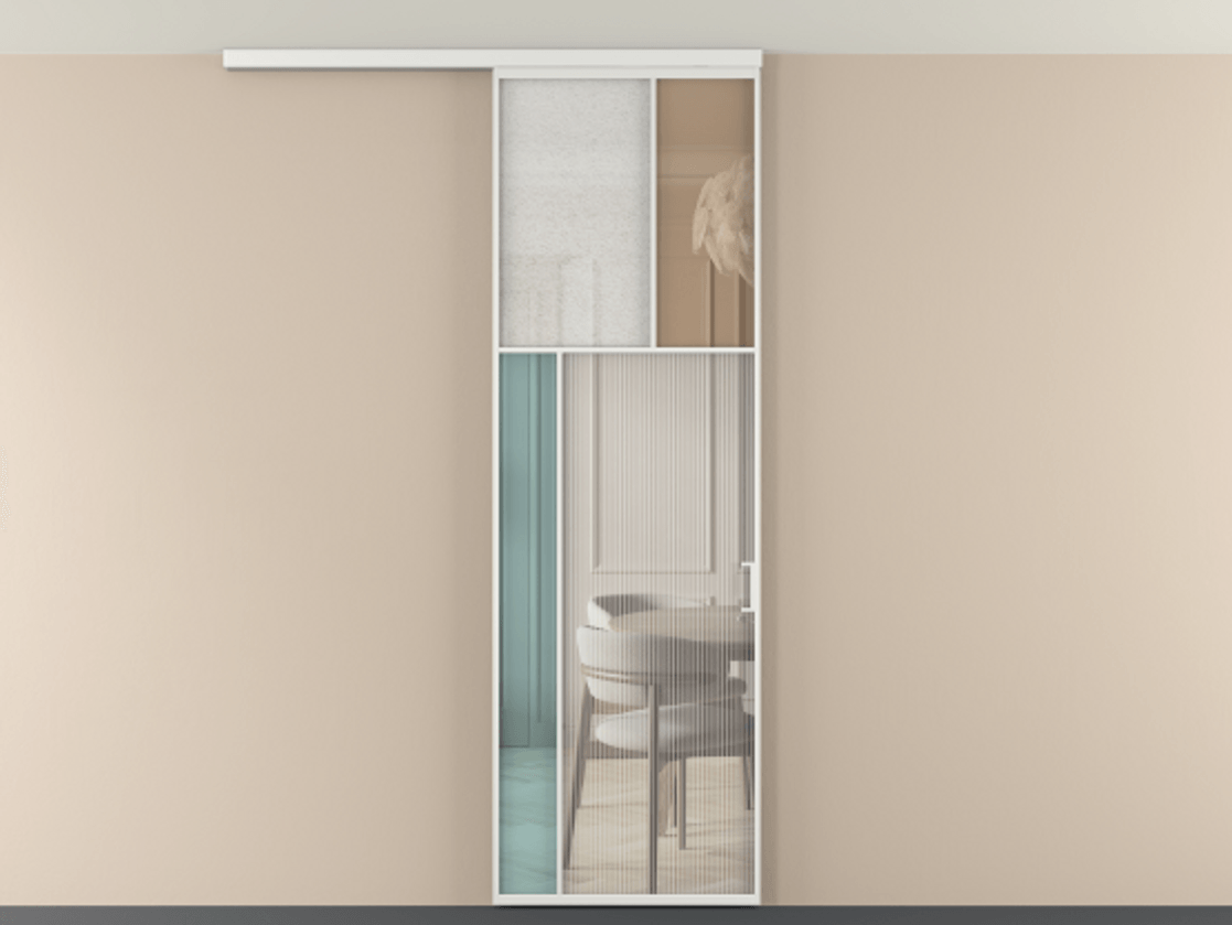 Перегородка Мозаик вдоль стены на потолок 1 створка АЛПР 041.22 Алюминий белоснежный Комбинация стекол Группы 1 и Группы 3 Цена 205350 сом | Volhovec