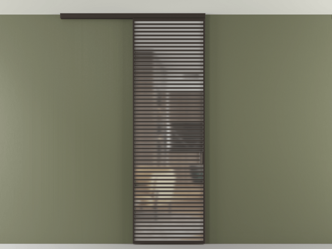 Перегородка Формато вдоль стены на потолок 1 створка АЛПР 040.07 Алюминий антрацит Сатинированное стекло "Мателюкс Кристал Вижн", калёное, матовое, каленое 6 мм Цена 281920 сом | Volhovec