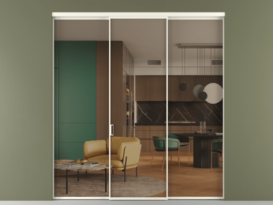 Перегородка Formato внутри проёма 3 створки АЛПР 040.01 Алюминий жемчужный Прозрачное бронзовое стекло, триплекс Цена 327780 сом | Volhovec