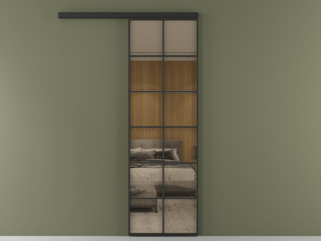 Перегородка Formato вдоль стены 1 створка АЛПР 040.05 Алюминий Черный Рефлективное бронзовое стекло "Stopsol", калёное Цена 191610 сом  | Volhovec