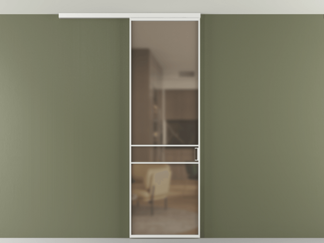 Перегородка Формато вдоль стены на потолок 1 створка АЛПР 040.02 Алюминий белоснежный Сатинированное бронзовое стекло, триплекс Цена 141030 сом | Volhovec