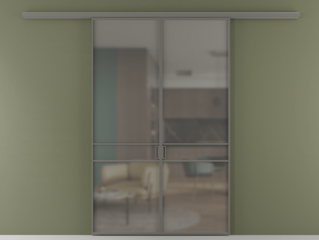 Перегородка Formato вдоль стены 2 створки АЛПР 040.02 Алюминий классический серый Сатинированное серое стекло, триплекс Цена 339250 сом | Volhovec