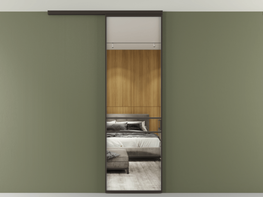 Перегородка Formato вдоль стены на потолок 1 створка АЛПР 040.02 Алюминий антрацит Двустороннее зеркало, триплекс , триплекс 6 мм Цена 141030 сом | Volhovec