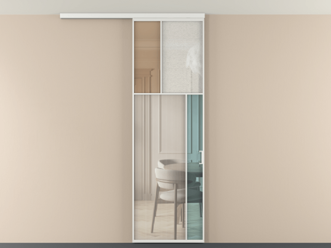 Перегородка Мозаик вдоль стены на потолок 1 створка АЛПР 041.23 Алюминий белоснежный Комбинация стекол Группы 1 и Группы 3 Цена 205350 сом | Volhovec