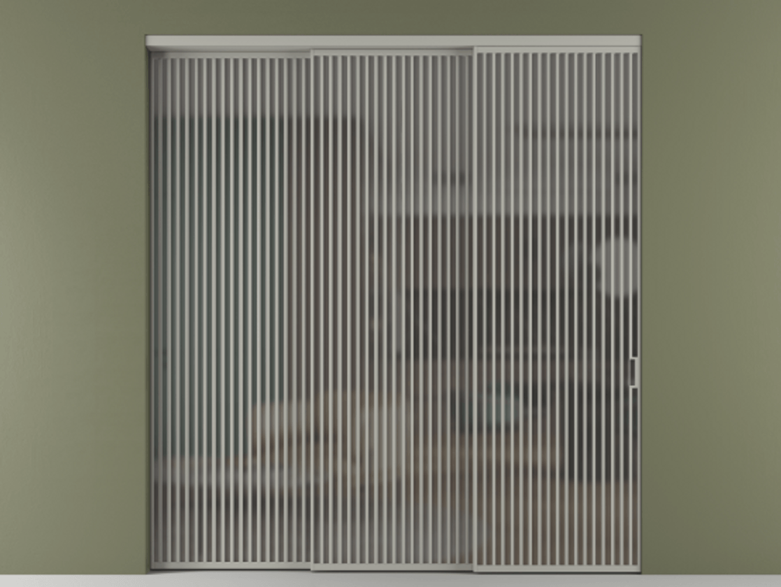 Перегородка Формато внутри проёма 3 створки с синхронным механизмом АЛПР 040.06 Алюминий нейтральный серый Сатинированное серое стекло, триплекс Цена 844100 сом  | Volhovec