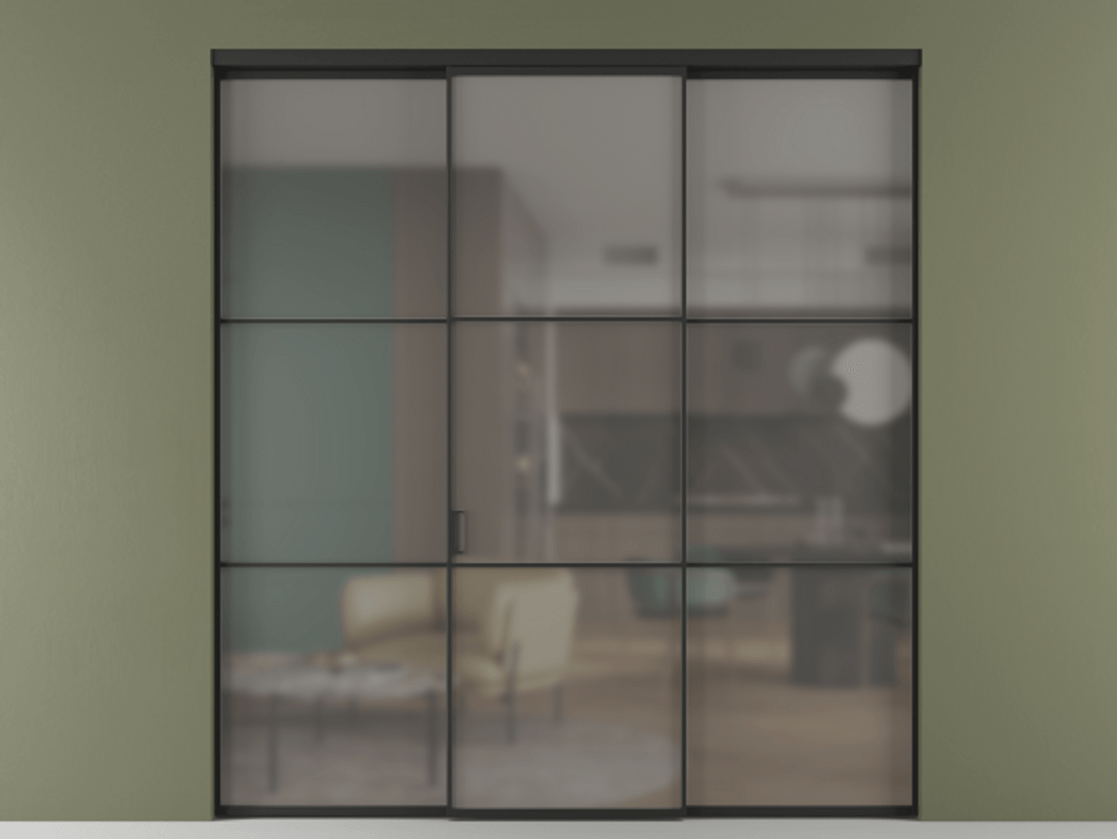 Перегородка Формато внутри проёма 3 створки АЛПР 040.03 Алюминий Черный Сатинированное серое стекло, триплекс Цена 331930 сом | Volhovec