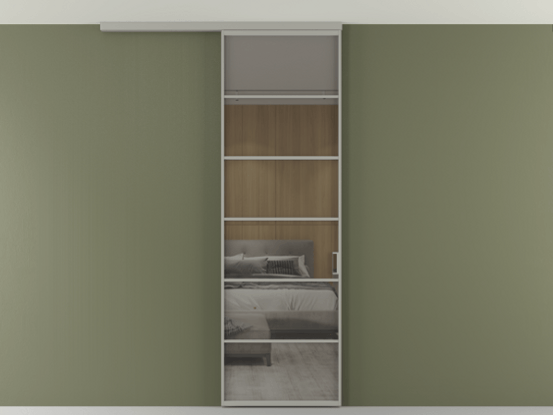 Перегородка Формато вдоль стены на потолок 1 створка АЛПР 040.04 Алюминий нейтральный серый Рефлективное серое стекло "Стопсол", калёное Цена 195240 сом | Volhovec