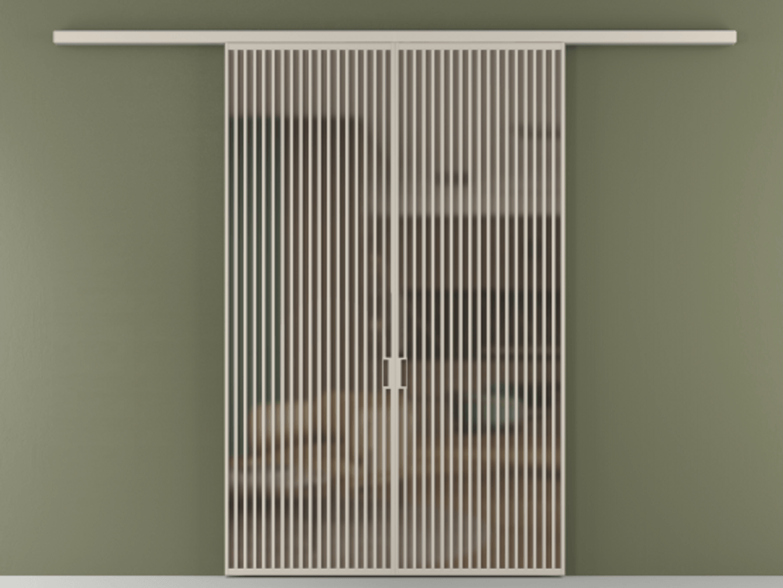 Перегородка Formato вдоль стены 2 створки АЛПР 040.06 Алюминий светло-бежевый Сатинированное бронзовое стекло, триплекс Цена 624620 сом | Volhovec