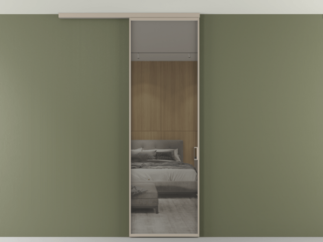 Перегородка Formato вдоль стены на потолок 1 створка АЛПР 040.01 Алюминий бисквитный Рефлективное серое стекло "Стопсол", калёное Цена 174090 сом | Volhovec