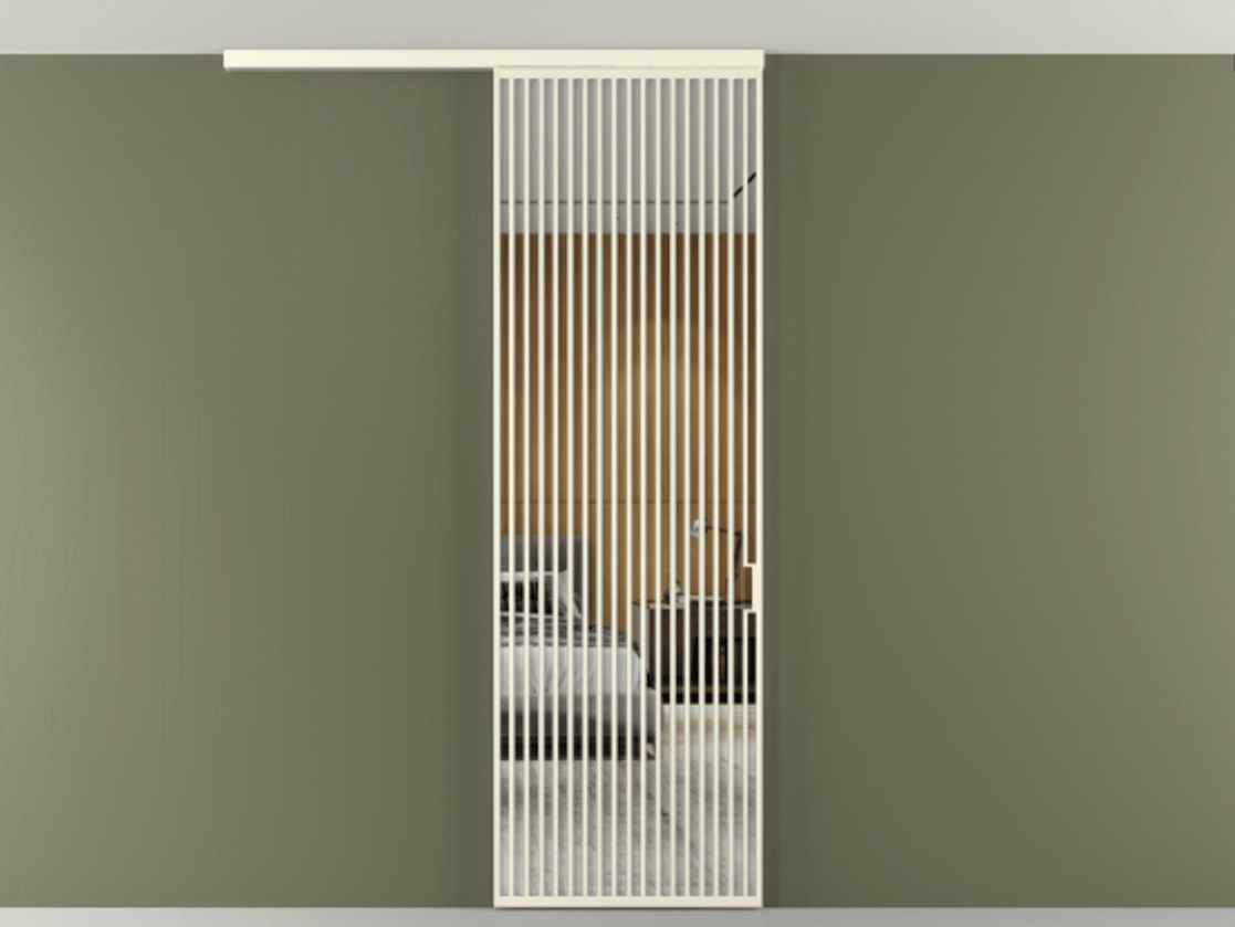 Перегородка Формато вдоль стены на потолок 1 створка АЛПР 040.06 Алюминий молочно-белый Двустороннее зеркало, триплекс , триплекс 6 мм Цена 272600 сом | Volhovec