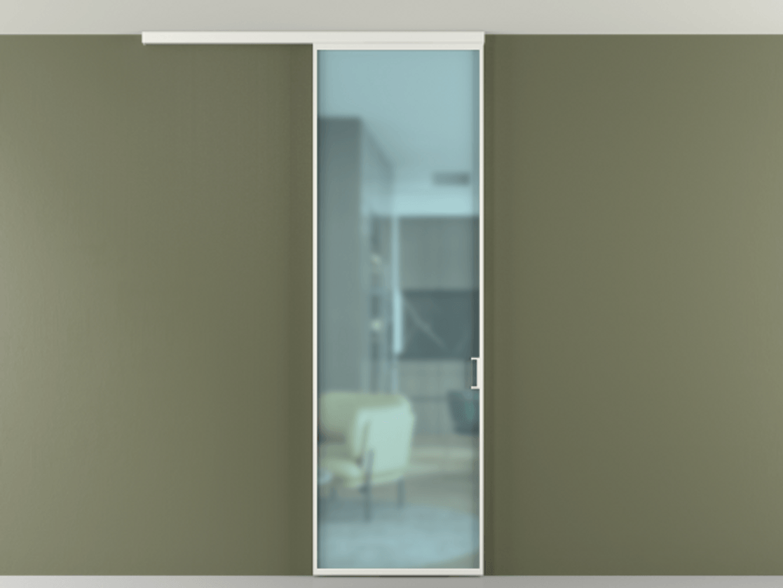 Перегородка Формато вдоль стены на потолок 1 створка АЛПР 040.01 Алюминий светло-серый Сатинированное голубое стекло, триплекс Цена 134540 сом | Volhovec