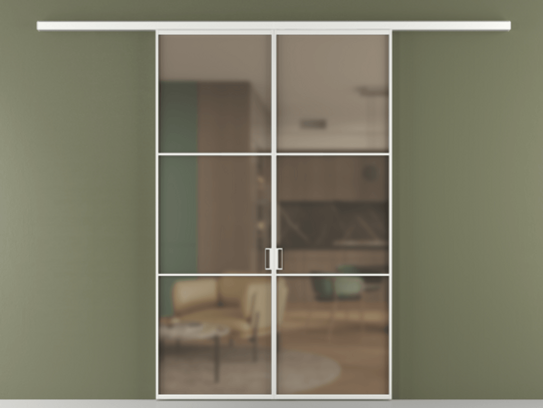 Перегородка Формато вдоль стены 2 створки АЛПР 040.03 Алюминий белоснежный Сатинированное бронзовое стекло, триплекс Цена 284580 сом | Volhovec