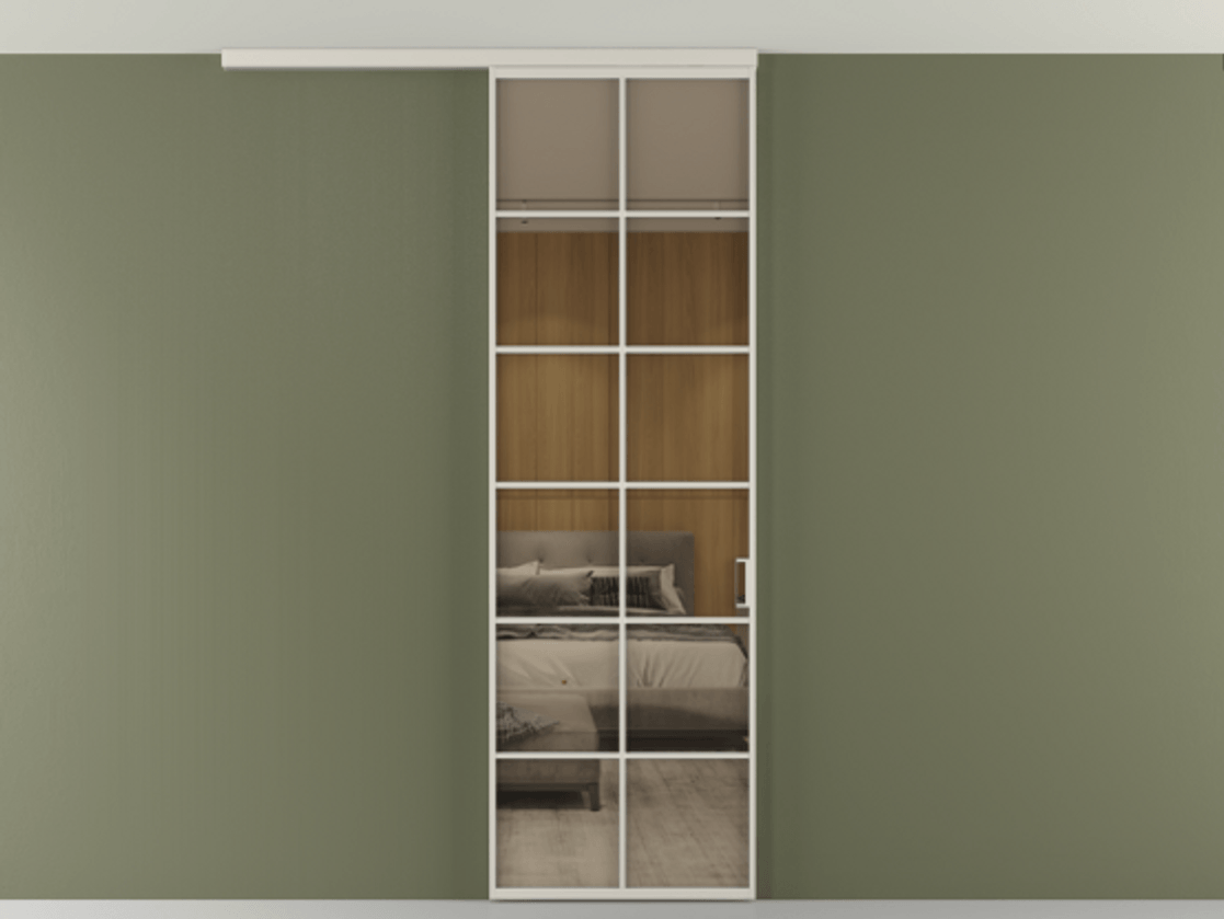 Перегородка Формато вдоль стены на потолок 1 створка АЛПР 040.05 Алюминий облачно-серый Рефлективное бронзовое стекло "Стопсол", калёное Цена 166351 сом | Volhovec