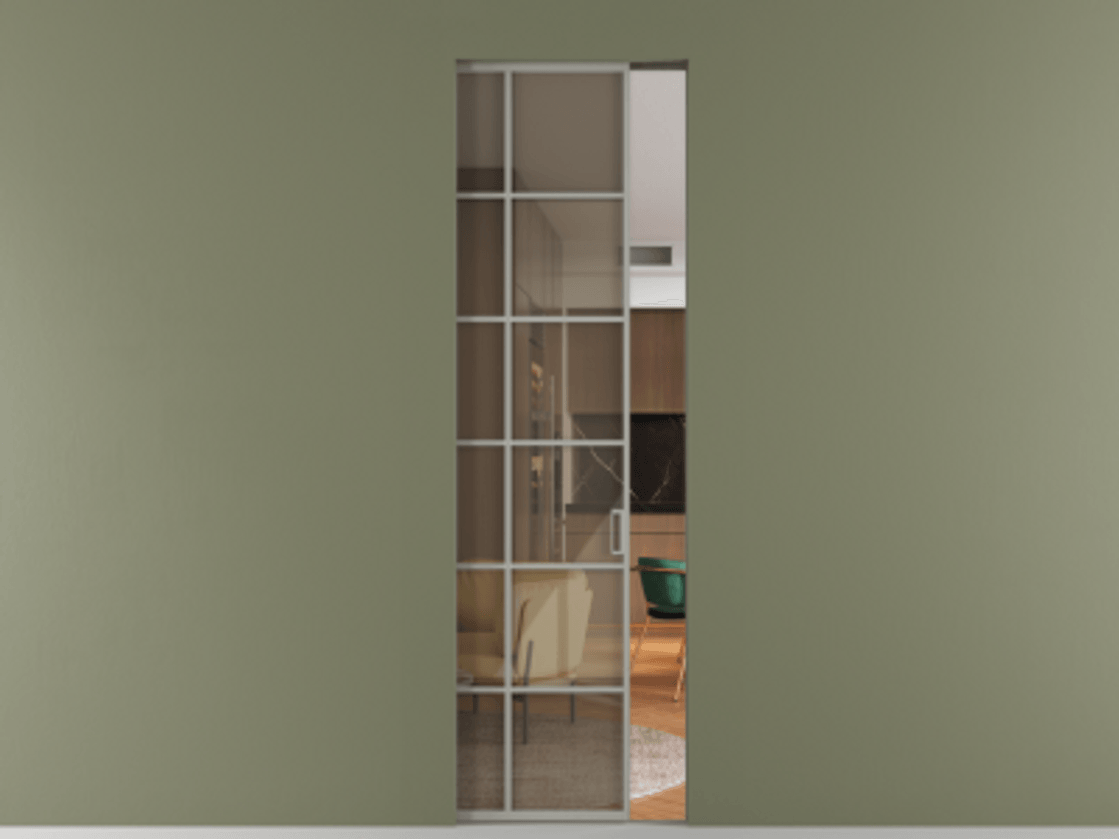 Перегородка Formato скрытый пенал 1 створка АЛПР 040.05 Алюминий нейтральный серый Рефлективное бронзовое стекло "Stopsol", калёное Цена 271110 сом | Volhovec