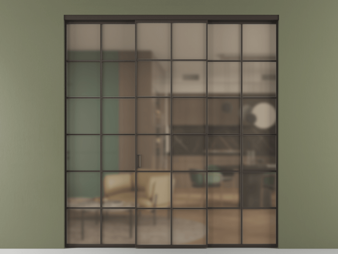 Перегородка Formato внутри проёма 3 створки АЛПР 040.05 Алюминий антрацит Сатинированное бронзовое стекло, триплекс Цена 371030 сом | Volhovec