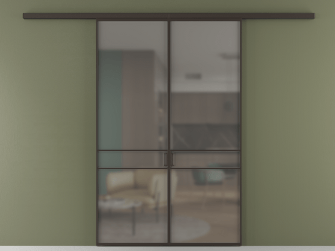 Перегородка Формато вдоль стены 2 створки АЛПР 040.02 Алюминий антрацит Сатинированное серое стекло, триплекс Цена 284580 сом | Volhovec