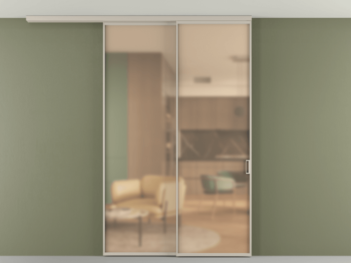 Перегородка Formato вдоль стены на потолок 2 створки с синхронным механизмом АЛПР 040.01 Алюминий светло-бежевый Сатинированное оранжевое стекло, триплекс Цена 390900 сом | Volhovec