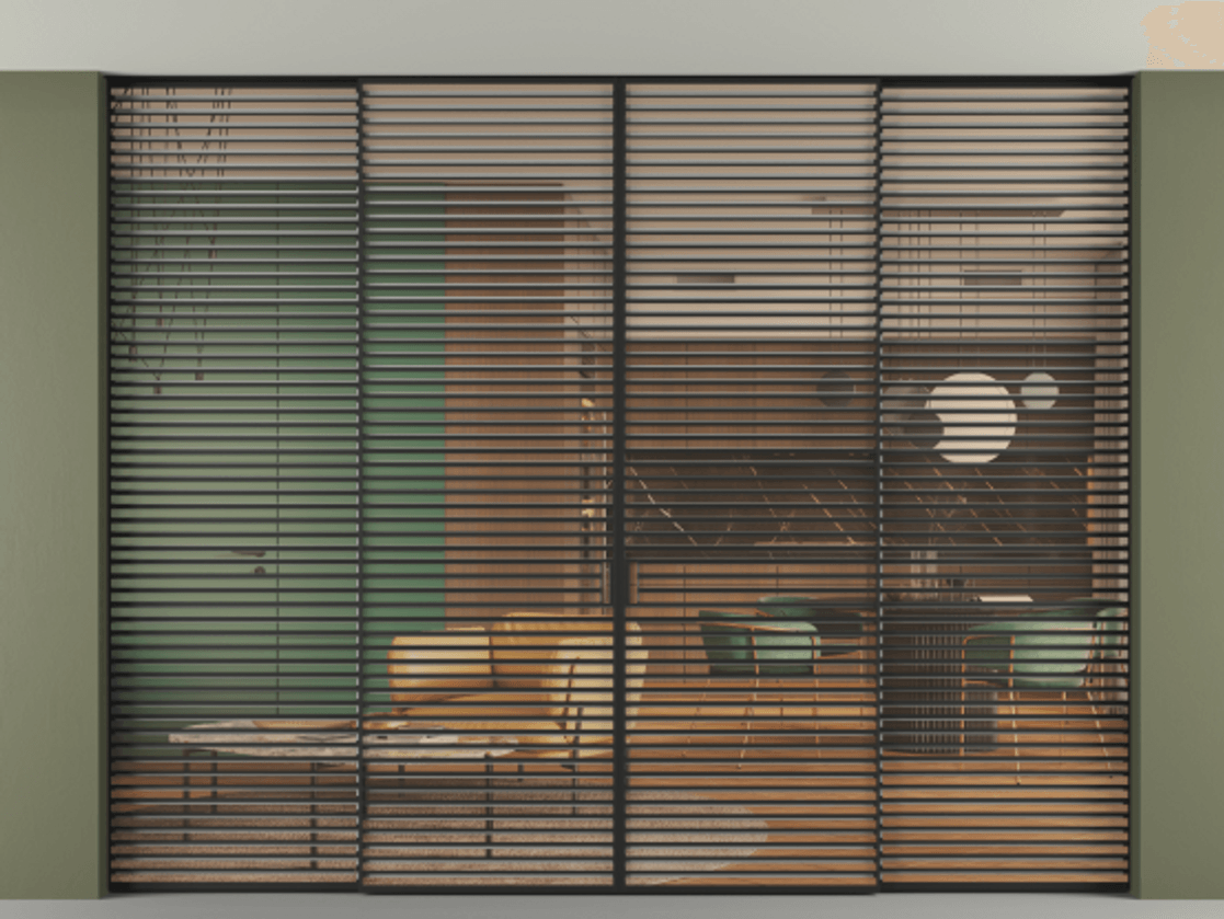 Перегородка Formato внутри проёма скрытое крепление в потолок 4 створки АЛПР 040.07 Алюминий Черный Прозрачное оранжевое стекло, триплекс Цена 1125190 сом | Volhovec