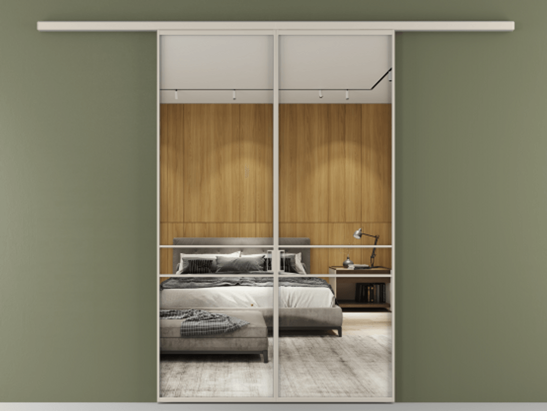 Перегородка Формато вдоль стены 2 створки АЛПР 040.02 Алюминий светло-бежевый Двустороннее зеркало, триплекс , триплекс 6 мм Цена 284580 сом | Volhovec