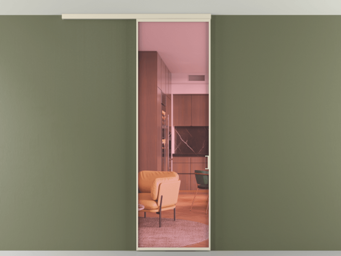 Перегородка Formato вдоль стены на потолок 1 створка АЛПР 040.01 Алюминий бежево-серый Прозрачное розовое стекло, триплекс Цена 140120 сом | Volhovec