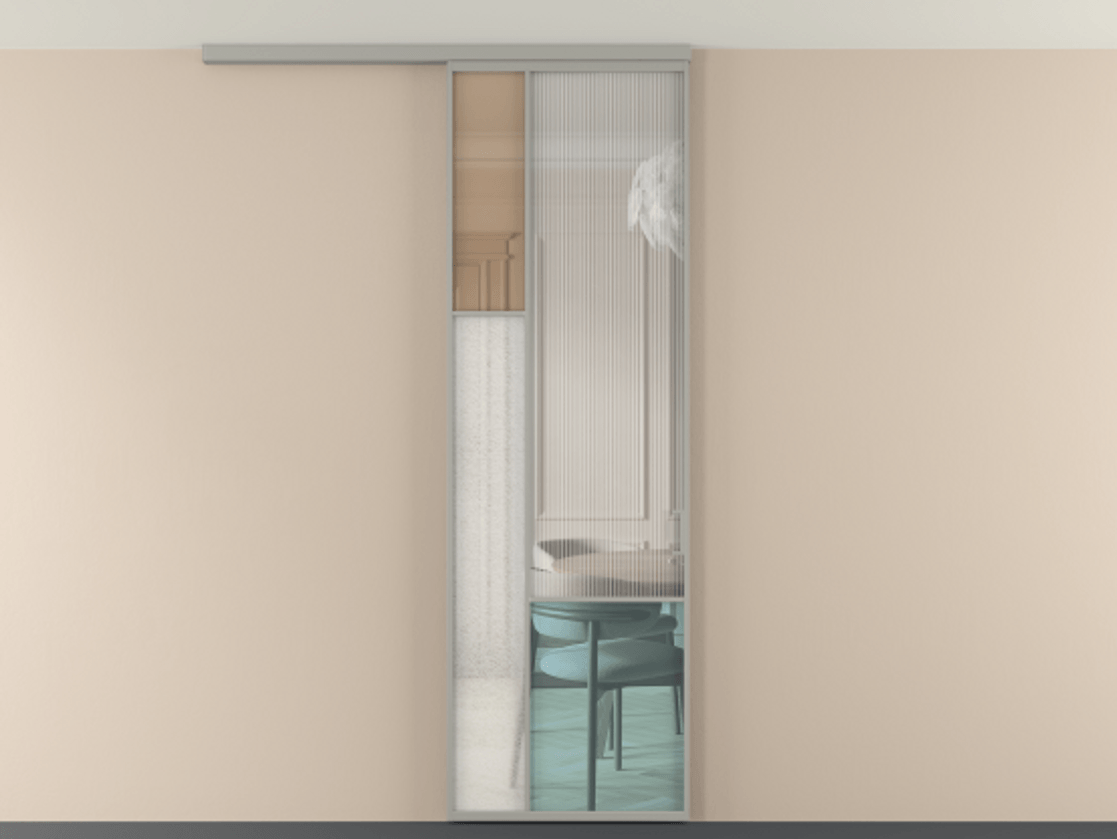 Перегородка Мозаик вдоль стены на потолок 1 створка АЛПР 041.13 Алюминий нейтральный серый Комбинация стекол Группы 1 и Группы 3 Цена 205350 сом | Volhovec