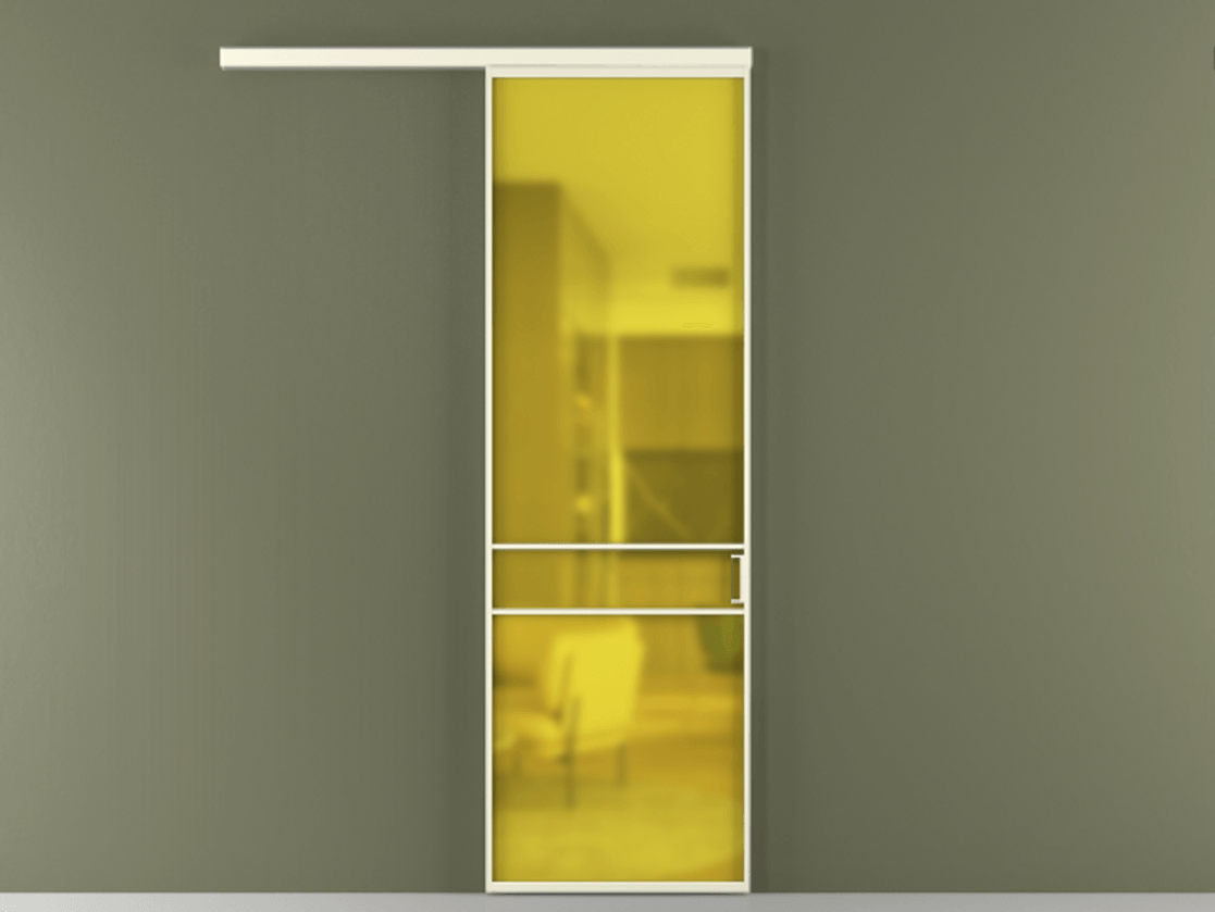 Перегородка Формато вдоль стены 1 створка АЛПР 040.02 Алюминий молочно-белый Сатинированное жёлтое стекло, триплекс Цена 154450 сом  | Volhovec