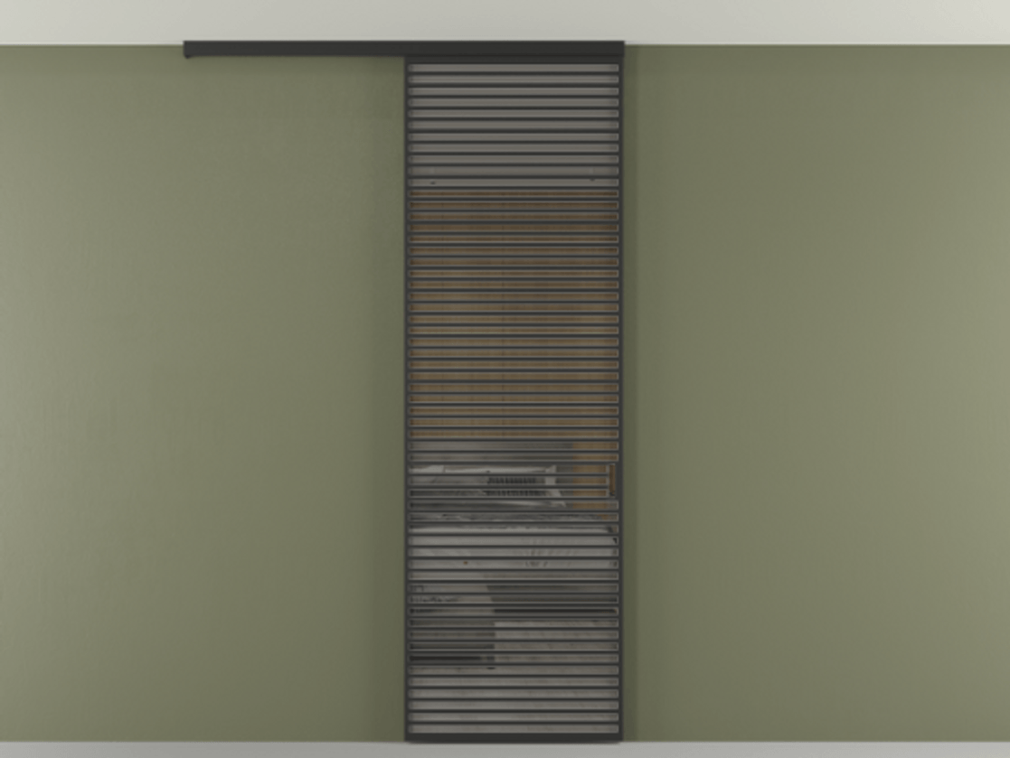 Перегородка Формато вдоль стены на потолок 1 створка АЛПР 040.07 Алюминий Черный Рефлективное серое стекло "Стопсол", калёное Цена 325390 сом | Volhovec