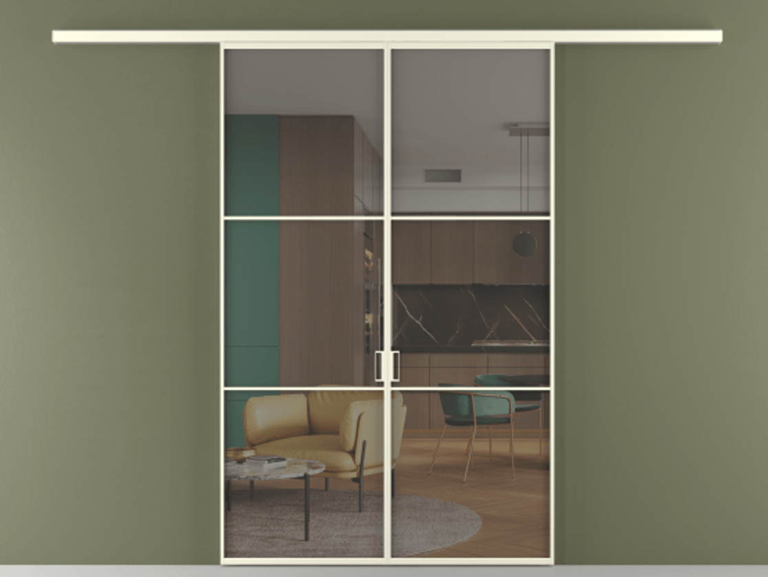 Перегородка Formato вдоль стены 2 створки АЛПР 040.03 Алюминий молочно-белый Прозрачное серое стекло, триплекс Цена 339250 сом | Volhovec