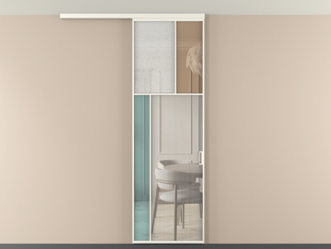 Перегородка Мозаик вдоль стены на потолок 1 створка АЛПР 041.22 Алюминий пудровый белый Комбинация стекол Группы 1 и Группы 3 Цена 205350 сом | Volhovec