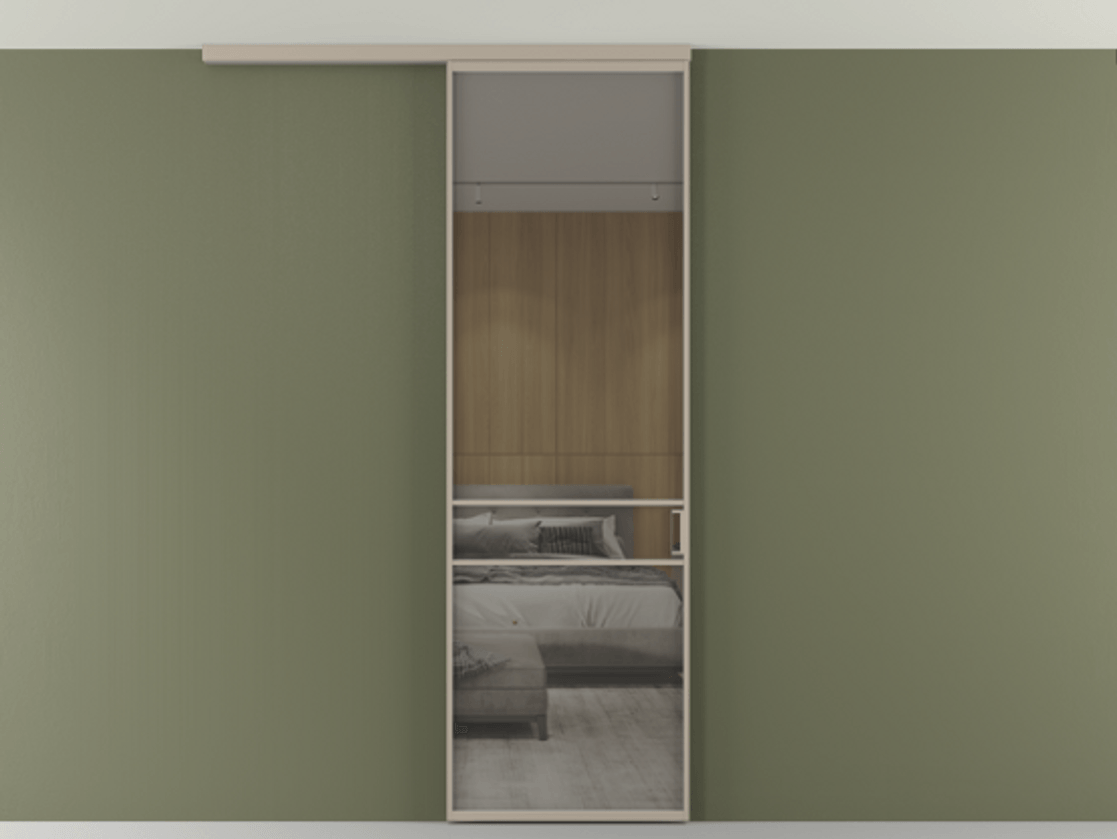 Перегородка Formato вдоль стены на потолок 1 створка АЛПР 040.02 Алюминий бисквитный Рефлективное серое стекло "Стопсол", калёное Цена 182740 сом | Volhovec