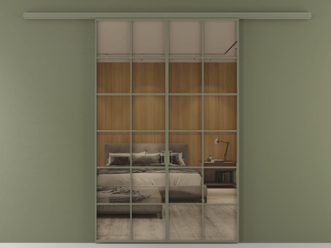 Перегородка Формато вдоль стены 2 створки АЛПР 040.05 Алюминий оливковый тёмный Рефлективное бронзовое стекло "Стопсол", калёное Цена 385260 сом | Volhovec