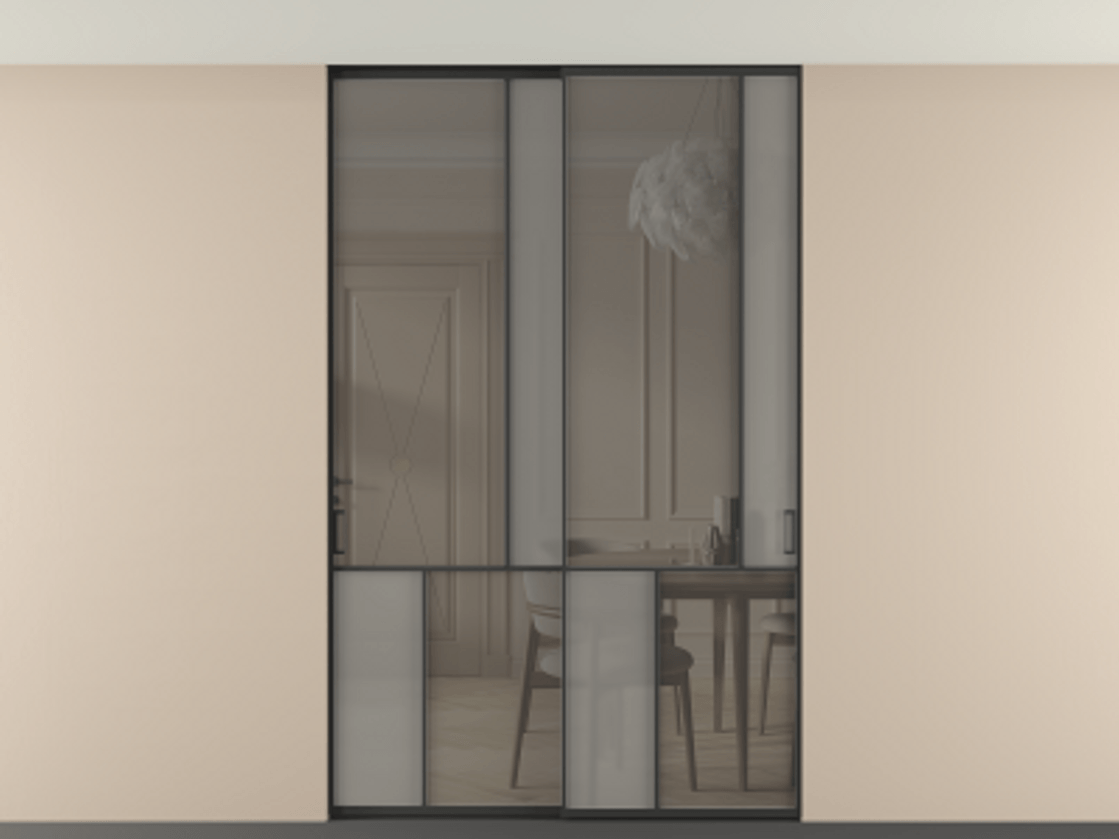 Перегородка Мозаик внутри проёма скрытое крепление в потолок 2 створки АЛПР 041.21 Алюминий Черный Сатинированное серое стекло, триплекс, 6 мм + Прозрачное серое стекло, триплекс. Скрытый короб ЧЕР Цена 458670 сом . Фабрика дверей Волховец 8 (800) 551 43 19 Перегородка Мозаик внутри проёма скрытое крепление в потолок 2 створки АЛПР 041.21 Алюминий Черный Сатинированное серое стекло, триплекс, 6 мм + Прозрачное серое стекло, триплекс Цена 458670 сом | Volhovec