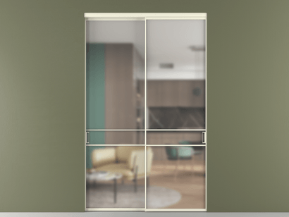 Алюминевая перегородка АЛПР 040.02_АМБ_Matelux Crystalvision_new. Цвет Алюминий молочно-белый. Материал Алюминий в эмали. Коллекция Перегородка Formato внутри проёма двустворчатая. Картинка.