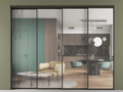 Алюминевая перегородка АЛПР 040.01_ААН_Matelux Crystalvision_new. Цвет Алюминий антрацит. Материал Алюминий в эмали. Коллекция Перегородка Formato внутри проёма телескопик синхро 3. Картинка.