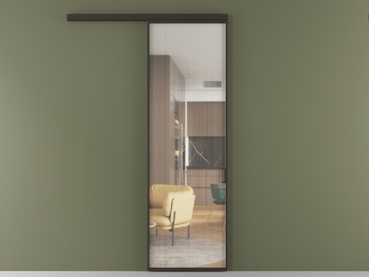 Алюминевая перегородка АЛПР 040.01_ААН_Moru_new. Цвет Алюминий антрацит. Материал Алюминий в эмали. Коллекция Перегородка Formato вдоль стены одностворчатая. Картинка.