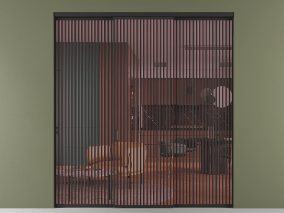 Алюминевая перегородка АЛПР 040.06_ЧРН_ПРОЗ РОЗ_new. Цвет Алюминий Черный. Материал Алюминий. Коллекция Перегородка Formato внутри проёма 3 створки. Картинка.