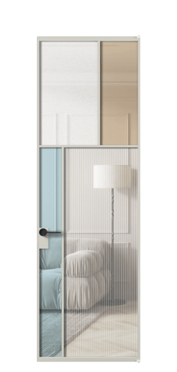 Дверь межкомнатная АЛПЛ041.22 АТСР 4 стекла. Цвет Алюминий тёплый серый. Материал Алюминий в эмали. Коллекция Mosaic. Картинка.