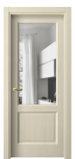Дверь межкомнатная 1422 МОЯ Прозрачное стекло. Цвет Молочный ясень. Материал Ciplex ламинатин. Коллекция Galant. Картинка.