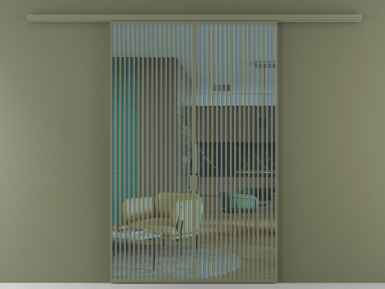 Алюминевая перегородка АЛПР 040.06_АОТ_ПРОЗ ГОЛ_new. Цвет Алюминий оливковый тёмный. Материал Алюминий в эмали. Коллекция Перегородка Formato вдоль стены 2 створки. Картинка.