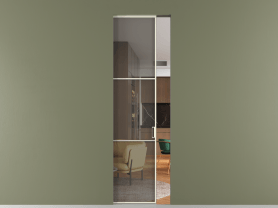 Алюминевая перегородка АЛПР 040.03 ММБ Серый триплекс. Цвет Алюминий молочно-белый. Материал Алюминий в эмали. Коллекция Перегородка Formato скрытый пенал 1 створка. Картинка.