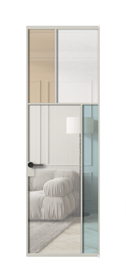 Дверь межкомнатная АЛПЛ041.23 АТСР 4 стекла. Цвет Алюминий тёплый серый. Материал Алюминий в эмали. Коллекция Мозаик. Картинка.