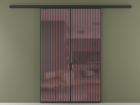 Алюминевая перегородка АЛПР 040.06_ЧРН_САТ РОЗ_new. Цвет Алюминий Черный. Материал Алюминий. Коллекция Перегородка Formato вдоль стены 2 створки. Картинка.