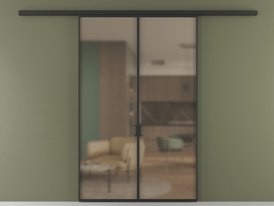 Алюминевая перегородка vd2_01 Бронза сатин триплекс ЧЕР. Цвет Алюминий Черный. Материал Алюминий. Коллекция Перегородка Формато вдоль стены 2 створки. Картинка.