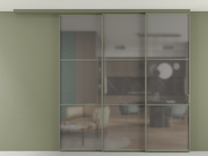 Перегородка Formato вдоль стены на потолок 3 створки с синхронным механизмом