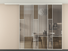Перегородка Mosaic вдоль стены на потолок 3 створки с синхронным механизмом