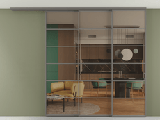 Перегородка Formato вдоль стены на потолок 3 створки с синхронным механизмом