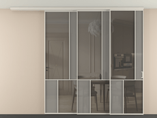 Перегородка Мозаик вдоль стены на потолок 3 створки с синхронным механизмом