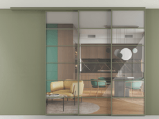 Перегородка Формато вдоль стены на потолок 3 створки с синхронным механизмом