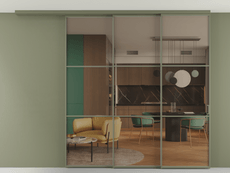 Перегородка Формато вдоль стены на потолок 3 створки с синхронным механизмом